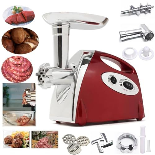 LUKVCIY Meat Grinder Electric, Mince Meat Machine 2800w, Meat Mincer and Sausage Maker Kit, 3 Slicers (Stainless Steel), Meat Grinder Machine for Home Use, Red