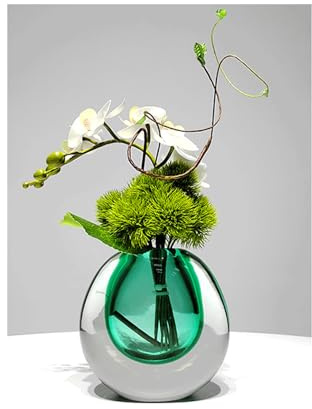 TISTIK Fiori di Orchidea Artificiali Bianchi in Vaso di Vetro Traslucido a Bolle, Elegante Composizione Floreale Finta per Tavolo da Pranzo, Soggiorno