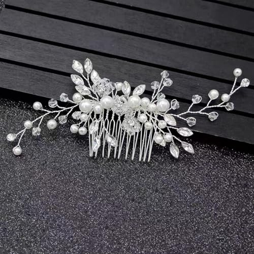 Pettinino per capelli da sposa con perle argentate, accessorio per capelli da sposa, per donne e ragazze