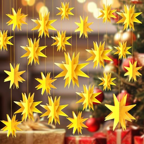 Kiiwah 12 Stücke Weihnachten Hängende Sternförmig 3D Papier Weihnachtsbaum Dekorationen, Christbaumschmuck Stern Anhänger für Weihnachten Hochzeit Home Party Winter Dekoration