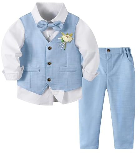 Volunboy Baby Boys 4-Piece Formal Suit, Toddler Waistcoat Wedding Party Birthday Dress Gentleman Suit