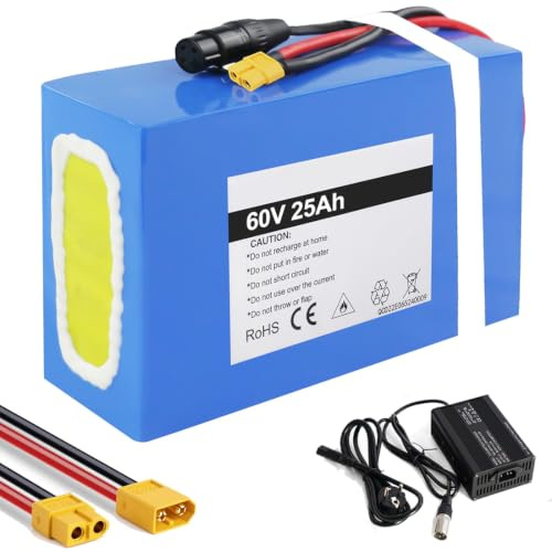 Batterie 60V 25Ah au Lithium pour vélo électrique 250 W 500W 1000 W 2000W | Batterie pour trottinette électrique, moto électrique, fauteuil roulant électrique de/avec chargeur rapide 3 A