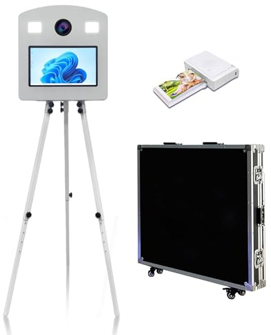 Cabine photo miroir portable avec écran tactile de 15,6, contrôle par application et lumière RVB, appareil photo reflex numérique avec étui de transport pour fêtes de mariage, événements, location