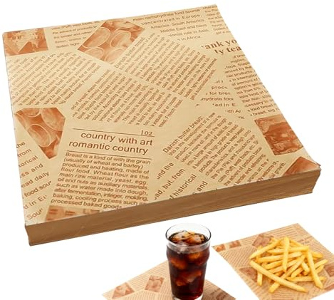 YIHAOH 100 Pièces Papier Journal Alimentaire, Papier Emballage Alimentaire 25 * 25 Cm, Papiers Sulfurisé Burger Imperméable, Convient pour Hamburgers, Pain Beurré, Frites, Sandwichs