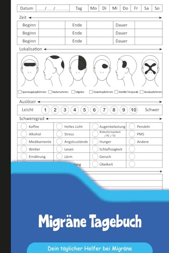 Migräne Tagebuch: Kopfschmerz- und Migräne-Tracker mit detaillierten Auslöser- & Symptomprotokollen.