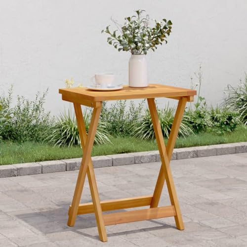 QUAHEAS Tavolo da giardino pieghevole, 50 x 36 x 60 cm, in legno di acacia massiccio, resistente alle intemperie, per balcone, terrazza, giardino, robusto tavolino per esterni