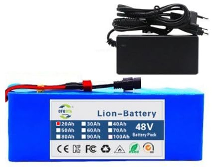 Batteria al Litio per Bici elettrica da 48V 100Ah/90Ah/60Ah/20Ah, Impermeabile PVC Batteria agli ioni 13S3P con Caricabatterie Scooter per Motori da 250 W a 1000 W 48V 20Ah,T
