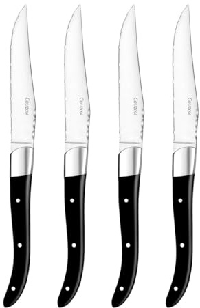 COUZON - Couteau steak - Lot de 4 - Riviera - Lame acier Inox 420j2 et manche acrylique - Noir