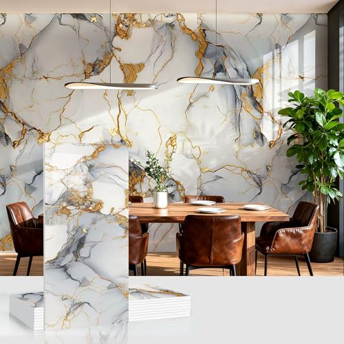 ByteRunning Marbre Carrelage Adhesif Mural Panneau,Imperméable en PVC Autocollants en Tuile Stickers,Autocollants muraux Imitation Carreaux,Dalle De Plafond,LéGer Et Installer Facile,pour Cuisine