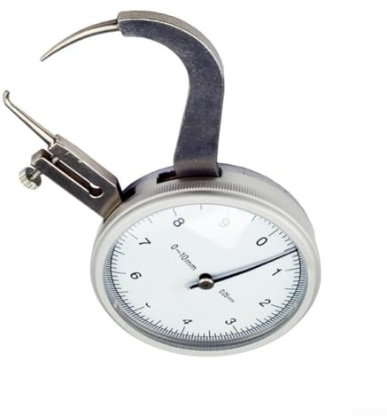 Spessimetro portatile in metallo da 0 a 10 mm, con quadrante preciso da 0,05 mm e bracci curvi dritti regolabili per una misurazione accurata del materiale in officina o in loco, argento
