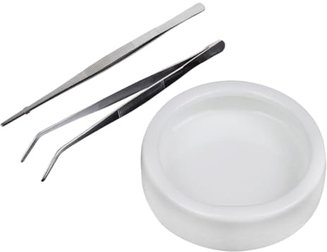 MUELODSIC Lot de 3 Bols d'alimentation en Céramique pour Reptiles Pinces en Acier Inoxydable 1 Bol Moyen 1 Pince Courbée 20 CM Accessoire Pratique pour Nourrir Tortues Lézards et Serpents