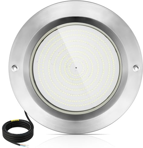 COOLWEST Harz Gefüllt LED Poolbeleuchtung Extra Flach, 36W Kalteweiß Poolscheinwerfer, Aufputzmontage Schwimmbad LED Lampe Edelstahl, IP68 Wasserdicht Unterwasser LED, 12V DC, 6000K