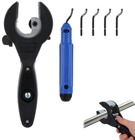 Ratschen-Rohrschneider für 8-29 mm Kupfer Edelstahl- und PVC-Rohre, Kompakter Verstellbarer Ratschen-Rohrschneider mit Entgratwerkzeug und 4 Ersatzklingen für Enge Stellen