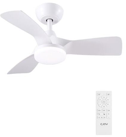 CJOY Ceiling Fans with Lights 32inch, White Ceiling Fans with Lights, Small Ceiling Fan Dimmable, Memory 3 CCT, 6 Speeds, Sleep Mode, Timer, 3 Blades Quiet Reversible DC Fan for Bedroom/Kids Room