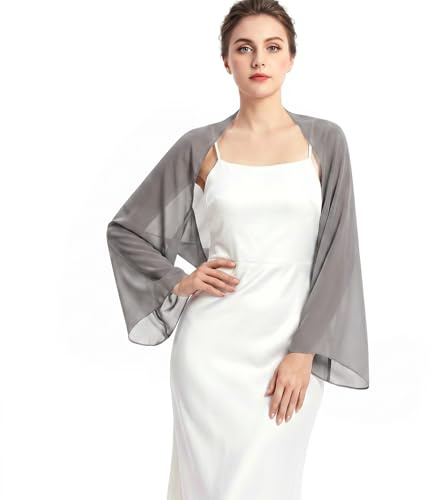 JasGood Stola Damen Festlich Chiffon Schal Sommer Eleganter Schultertuch Leicht Bolero Shrug mit Ärmel Stolan für Abendkleid Brautkleider Hochzeit