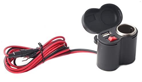 Bediffer Vattentät Motorcykel USB-laddningsport Cigarettändaruttag med Strömbrytarknapp, Universell Passform för Motorcyklar Skotrar, Högkvalitativa ABS-material