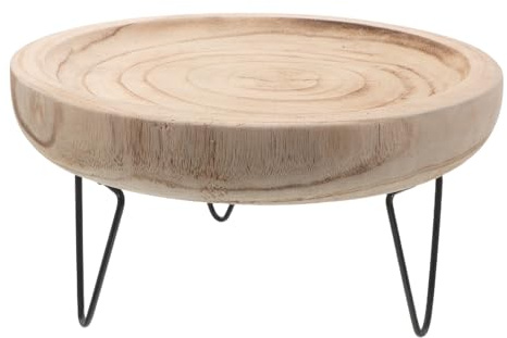 NUOBESTY Plateau Décoratif en Bois Rond 3 Pieds Plateau de Rangement Bijoux Vintage en Bois Naturel Centre de Table de Ferme Polyvalent Porte-Bougie Chauffe-Plat et Élégant