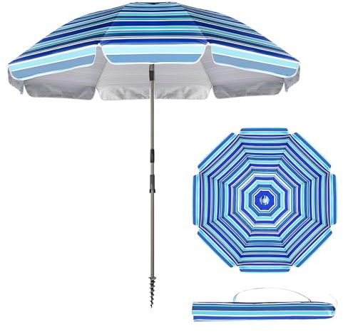 XZHWSZD Parasol de Plage inclinable de 2,2 m avec ancrage au Sable, Protection Solaire UV50+ pour Piscine et terrasse, Portable avec Sac de Transport, résistant au Vent