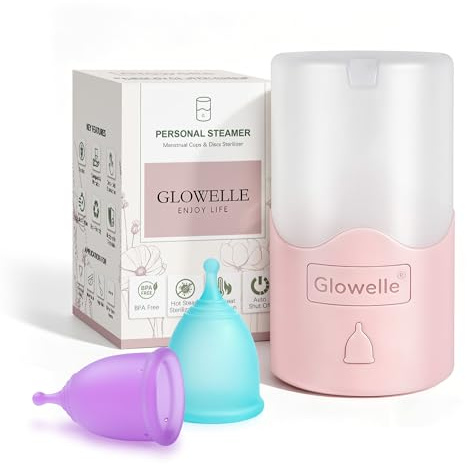 Sterilizzatore A Vapore GLOWELLE Per Coppette Mestruali Con Kit Di 2 Coppette Mestruali Riutilizzabili, Vaporizzatore Personale Per La Pulizia E La Sanificazione Accurata Di Coppette/Dischi Mestruali