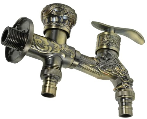 Vaguelly Rubinetto Doppio a Parete in Lega di Zinco Stile Vintage per Lavatrice e Lavandino, Rubinetto Antico da Esterno Design Classico per Rubinetti Bagno e Lavanderia Stili multipli