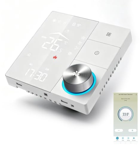 aixi-SHS Termostato WiFi para Fancoil Ventilconvector de aire acondicionado, doble salida DC 0~10 V para regulación del ventilador y la válvula, termostato Tuya de calor frío, compatible con Alexa