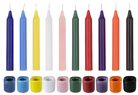 Mega Candles 10 pcs Assorted Colors Ceramic Chime Ritual Spell Candle Holders with Matching Color Candles, Great for Casting Chimes, Rituals, Spells, Vigil, Witchcraft, Wiccan Supplies & More