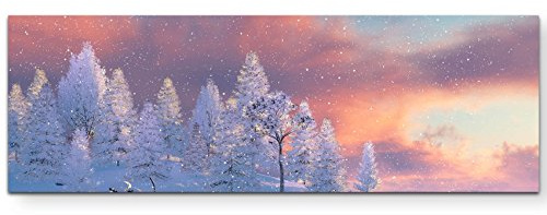 Paul Sinus Art Leinwandbilder | Bilder Leinwand 150x50cm Winterlandschaft – 3D Illustration