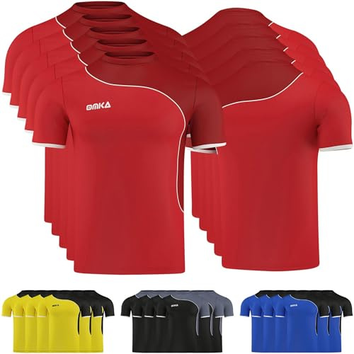 OMKA 6er Trikot Set Trikotsatz Teamwear Fußball Handball Rugby Laufsport Volleyball, Größe:M, Farbe:Rot