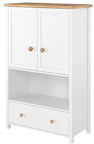 Mirjan24 Kommode Story SO11 mit Schublade, Highboard Sideboard, Anrichte, im skandinavischen Stil, Mehrzweckschrank, Wohnzimmerschrank, Hohe Schrank (Weiß + Eiche Nash)