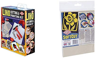 Essdee Lino Cutting & Printing Kit (23 Pieces) & SoftCut Printmaking and Carving Blocks (200 x 150 x 3.0 mm Pack of 2)
