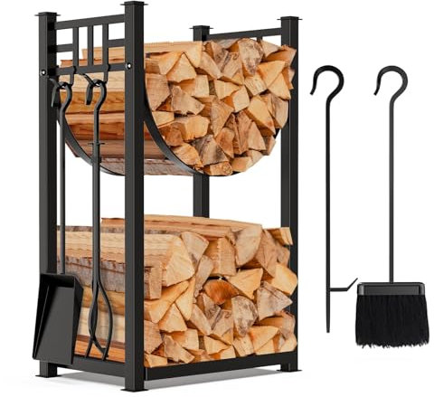 AMAGABELI GARDEN & HOME Grande scaffale per legna da ardere da 80,3 cm Set di strumenti per caminetto Supporto in legno per interni con strumenti alti per stufa a legna Firepit Stoccaggio falò