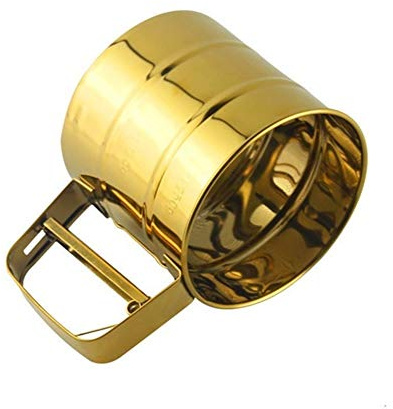 Stainless Steel Sieve Cup For Filtering Powdered Food In The Kitchen With Handle Easy To Use Baking Tool Sieve Sifters (Color : Gold)