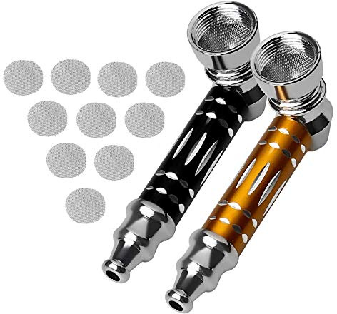 2 Pcs Father's Pocket Metal Pipes Mini Pipes Holder Detachable Cigarette Tobacco Smoking Pipe with 10PCS Stainless Steel Screen Filters for Grandfather, Husband, Boyfriend Gift Collection