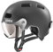 uvex rush visor - leichter City-Helm für Damen und Herren - mit Visier - inkl. LED-Licht - dark silver matt - 58-61 cm