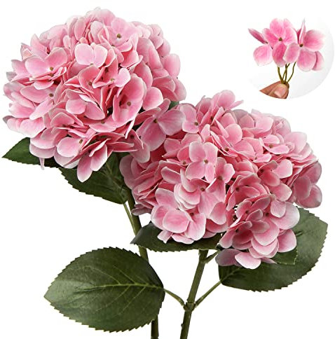 2 hortensias artificiales decorativas rosadas, hortensias de seda de tacto real, tallo de 63 cm de largo para decoración del hogar, hotel, oficina, boda