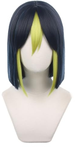 Schwarz blau gemischt grün gerade hitzebeständige synthetische Haare für Frauen Halloween Cos Anime Party Ersatz Perücken