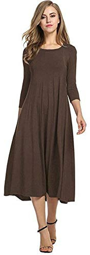 Colop Womens Ladies Plain Jersey Swing Dress Casual Long Sleeve Midi Dress Skater UK Size (Brown, 16-18)