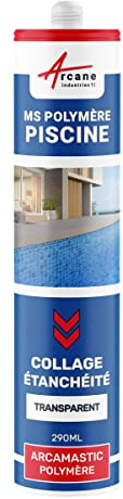 Mastic Piscine, Colle et Étanchéité 290 ml x 1 Transparent | Colle et Joints Étanches Piscine, Carrelage, Mosaïque et Béton, Résiste au Chlore et à l'Eau Salée - Arcane Industries