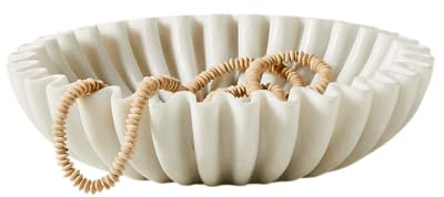 PUSHPA EXPORTS Marble Ruffle Bowl Decorative Marble Scallop Bowl Flower Bowl Fruit Bowl Ruffled Marble Bowl Jewelry Dish Christmas Gift Decorative Bowl (6 inch)