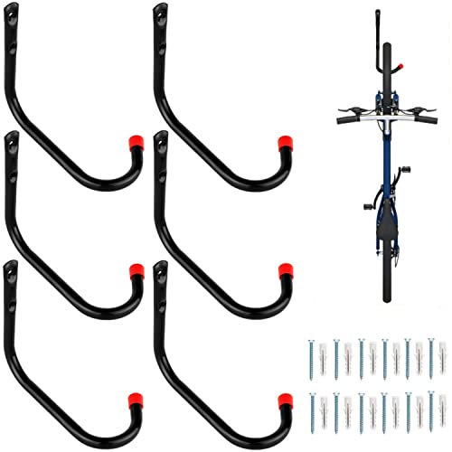 Locawaya Lot de 6 crochets de rangement pour vélo - Support mural vertical pour intérieur, garage, abri de jardin (tube rond en acier)