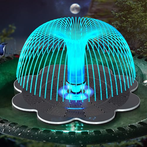 GAIZERL Solar Fountain, Upgrade Lucky Flower 3.5W Solar Bird Bath Water Fountain with Lights, and 2000mAh Battery, Solar Powered Hummingbird Fountain Pump with 7 Nozzles, 4 Fixed Pipes for Garden