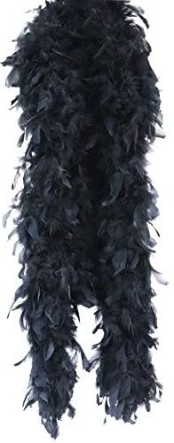 Asudaro 2m Langer Federschal, Feder Fransen Borte Türkei Federn Fringe Trim Truthah Federboa Schal für Mädchen Party Glamour-Kostüm Schal Halloween Kostümzubehör Bunter Federboa-Schal Schwarz