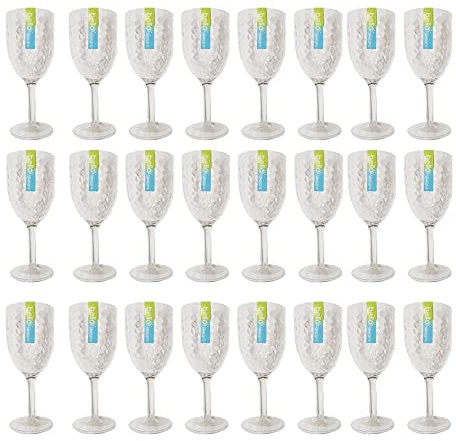 YöL Pack of 24 Wine Goblets, Drinks Glasses - Modern Dimple Effect Reusable Plastic Outdoor Party Summer BBQ Picnic Wedding Cups Bulk Restaurants Tableware Wholesale Wine Glasses