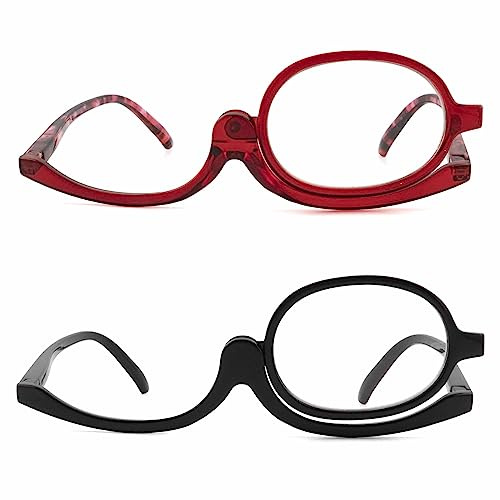 SOPHILY 2 Pack Makeup Reading Glasses for Women Flip Down Cosmetic Readers Make Up Eyeglasses Spring Hinge +2.5