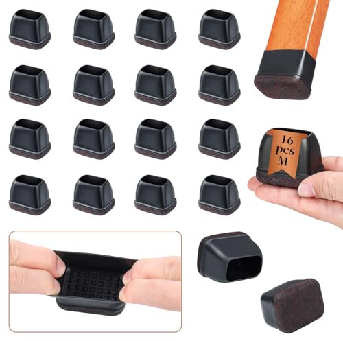 16 Stück Stuhlbeinkappen, Schutzkappen für Stuhlbeine, stuhlbeinkappen rechteckig, Stuhlbeinschoner mit Filzpolstern, Beseitigen Sie Geräusche und Kratzer, Fit Stuhlbein Breite 18-22mm,Länge 34-42mm