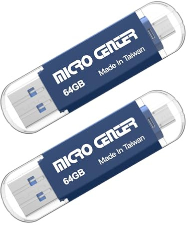 INLAND Micro Center SuperSpeed 2 Pack 64GB Dual Drive Type C and Type A 2-in-1 up to 100MB/s USB 3.0 Flash Drive OTG Thumb Drive Memory Storage Stick for Android Computers MacBook Tablets PC, Blue