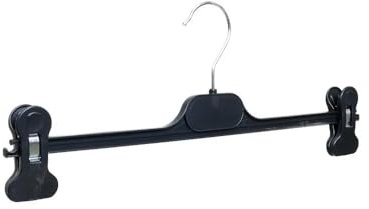 Confezione da 20 grucce con clip in plastica nera, 34 cm, organizza con stile i tuoi vestiti. Appendiabiti Pantaloni e gonne, ganci con pinze che garantiscono ordine nel tuo armadio.