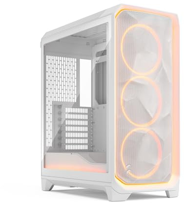 Fractal Design Meshify 3 Ambience Pro RGB White TG Clear Tint - Gaming Computer-Gehäuse – Facetten-Mesh-Front – Gen 2 ARGB Beleuchtung via Adjust Pro Hub – DREI RGB Momentum 14 Lüfter enthalten
