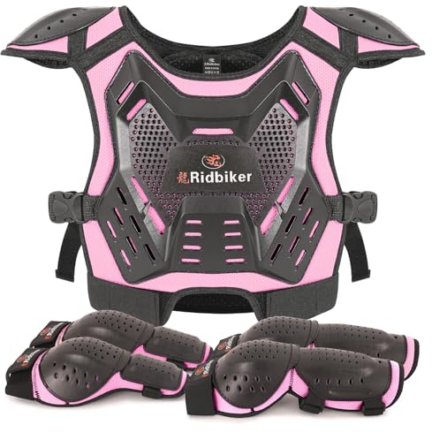 Kids Dirt Bike Gear Motocross Chest Protector Motorcycle Protective Gear Armor Vest Knee Guards Elbow Pads Dirt Bike Riding Gear for Baby Biker ATV (Pink)