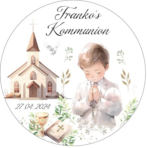 Tortenaufleger oder Muffin Topper Junge Kirche Kommunion, Konfirmation oder Firmung (Fondantpapier, Dekorpapier Plus oder Oblate)